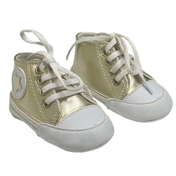 new Bento Bebe De Grife ★ Gold Star Newborn Baby Booties Sneaker ★ Metallic Gold - Picture 8 of 16